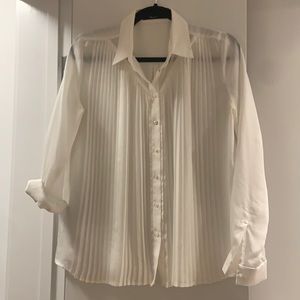 Pleated white button down shirt